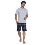 CALİA Erkek Pijama Takımı, Şortlu, Sıfır Yaka, %100 Pamuk, Kısa Kol, Ekose Desen, Gri, XL