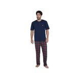 CALİA Erkek Yazlık Kısa Kol Penye Süprem Pijama Takımı, Lacivert Ekose, 2XL