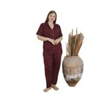 CALİA Kadın Battal Milan Kumaş Kısa Kol Gömlek Yaka Pijama Takımı, Ekose Kareli, 4XL