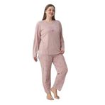 CALİA Kadın Battal Milan Kumaş Pijama Takımı, Uzun Kol, Somon Çiçekli, 4XL Beden