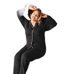 CALİA Kadın Battal Önden Düğmeli Uzun Kol Pijama Takımı, Antrasit, 3XL