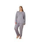 CALİA Kadın Büyük Beden Düğmeli Pijama Takımı, İnterlok Kumaş, Gri Kalpli, 3XL