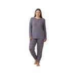 CALİA Kadın Büyük Beden Pijama Takımı, Raporlu İnterlok, Düğmeli Yaka, Uzun Kol Uzun Paça, 4XL, Gri