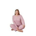 CALİA Kadın Büyük Beden Raporlu İnterlok Kumaş Düğmeli Pijama Takımı, Somon, 2XL