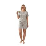 CALİA Kadın Kısa Kollu Şortlu Pijama Takımı, Kalpli Kurdele Detaylı, Gri, 2XL Beden