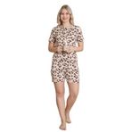 CALİA Kadın Leopar Desen Kalpli Kısa Kollu Şortlu Pijama Takımı, XL Beden