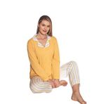 CALİA Kadın Pijama Takımı, Önden Düğmeli Gömlek Model, Sarı Çizgili, XL