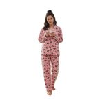 CALİA Kadın Pijama Takımı, Önden Düğmeli, Uzun Kollu, Polar Peluş, Pembe, XL