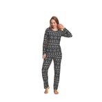 CALİA Kadın Sıfır Yaka Baskılı Uzun Kollu Pijama Takımı, Lacivert Desenli, L Beden