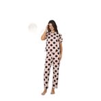 CALİA Kadın Yazlık Kısa Kol Penye Süprem Kumaş Pijama Takımı, Pembe Puanlı, XL