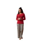 CALİA Kırmızı Uzun Kollu Kadın Pijama Takımı, Leopar Desenli Pantolon, 2XL Beden