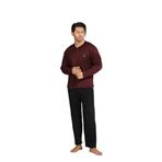 CALİA Kışlık Erkek Interlok Yaka Düğmeli Uzun Kollu Pijama Takımı, Bordo Siyah Çizgili, 2XL