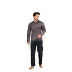 CALİA Kışlık Erkek Interlok Yaka Düğmeli Uzun Kollu Pijama Takımı, Gri-Lacivert, 2XL