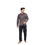 CALİA Kışlık Erkek Interlok Yaka Düğmeli Uzun Kollu Pijama Takımı, Gri-Lacivert, M Beden