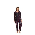 CALİA Önden Düğmeli Kadın Pijama Takımı, Süet Kumaş, Lacivert Çiçekli, XL