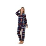CALİA Önden Düğmeli Kadın Pijama Takımı, Süet Kumaş, Lacivert Ekose, 2XL