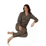 CALİA Önden Düğmeli Kadın Pijama Takımı, Süet Kumaş, Leopar Desen, 2XL