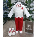 Calide Baby&Kids Erkek Bebek Kravat-Papyonlu Mevlüt Takımı - 9 Ay - Ekru - Kırmızı