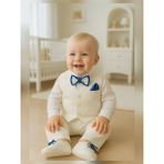 Calide Baby&Kids Erkek Bebek Mevlüt Takımı - Papyon & Kravatlı - Özel Gün Kıyafeti - 7'li Set - 12 Ay - Ekru - Saks