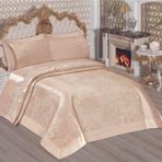 Çalışkan Çeyiz Evi Sultan Brokar Kumaş Pike Takımı 6 Parça - Çift Kişilik Krem 230X240 Cm