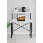 Çalışma Masası Kitaplıklı Laptop Bilgisayar Masası Raflı Ofis Masası Modern Metal Ayaklı Kompakt Masa Öğrenci Masaüstü Çalışma Alanı - Standart - Beyaz
