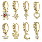 Calkkrer 8 adet burun piercingi halkası, septum halkası, altın, dudak piercingi, sahte septum, çiçekli burun halkası, yıldız, kelebek, tragus Helix kıkırdak piercing seti