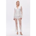 Calla Lily Ekru Dantel Detaylı Uzun Saten Pijama Takımı