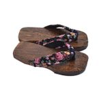 CALLARON Çocuk Takunyaları Bebek Terlikleri Rahat Nefes Alabilen Yumuşak Malzeme Baskılı Kumaşlar Boyutu - Siyah Erik Çiçeği Ahşap Sandaletler Kimono Öğrenci Bambu