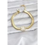 Callerrons Accessories Gold Renk Beyaz Yonca Model Zirkon Taşlı Yılan Zincirli Kadın Bileklik - EBJ251219W38848