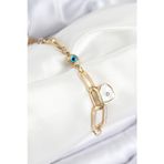 Callerrons Accessories Nazar Boncuğu Ve Zirkon Taşlı Kalp Model Gold Renk Kadın Bileklik - EBJ250902W37661