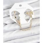 Callerrons Accessories Pirinç Gold Renk Kelebek Model Zincir Bağlantılı Ear Cuff Küpe Seti - EBJ260109W38970