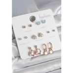 Callerrons Accessories Pirinç Gold Renk Zirkon Taşlı Sallantı Halka Figür Kalp Detay 7 Çift Kadın Küpe - EBJ250520W34084