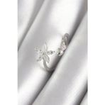 Callerrons Accessories Pirinç Gümüş Renk Zirkon Taşlı Çiçek Model Kalp Detay Kadın Yüzük - EBJ250530W26288