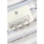 Callerrons Accessories Pirinç Zirkon Taşlı Halka Model Gümüş Renk 3'lü Çift Kadın Küpe Set - EBJ250705W36193