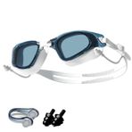 CALLYSONIC Yetişkin yüzücü gözlüğü, burun kıskacı ve kulak tıkacı, HD buğulanmaz ve su geçirmez, yüzen ekipman, kadın ve erkek için yüzücü gözlüğü (beyaz-N)