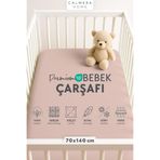 Calmera %100 Pamuk Penye Lastikli Bebek Çarşafı | 70 x 140 cm | Park Yatak - Beşik | Pudra Pembe