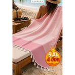 Calmera Çizgili Peştemal Pamuk - Doğal Saçaklı Plaj, Deniz, Havuz, Spa, Sauna, Spor, Seyahat Havlu Pembe