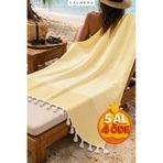 Calmera Çizgili Peştemal Pamuk - Doğal Saçaklı Plaj, Deniz, Havuz, Spa, Sauna, Spor, Seyahat Havlu Sarı