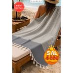 Calmera Çizgili Peştemal Pamuk - Doğal Saçaklı Plaj, Deniz, Havuz, Spa, Sauna, Spor, Seyahat Havlu - Siyah