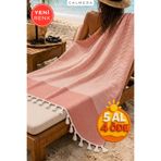 Calmera Çizgili Peştemal | Pamuk - Doğal Saçaklı | Plaj, Havuz, Spa, Sauna, Spor, Seyahat Havlu - Kırmızı