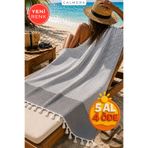 Calmera Çizgili Peştemal | Pamuk - Doğal Saçaklı | Plaj, Havuz, Spa, Sauna, Spor, Seyahat Havlu - Siyah