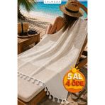 Calmera Çizgili Peştemal | Pamuk - Doğal Saçaklı | Plaj, Havuz, Spa, Sauna, Spor, Seyahat Havlusu - Bej