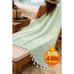 Calmera Çizgili Peştemal | Pamuk - Doğal Saçaklı | Plaj, Havuz, Spa, Sauna, Spor, Seyahat Havlusu - Mint