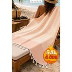 Calmera Çizgili Peştemal | Pamuk - Doğal Saçaklı | Plaj, Havuz, Spa, Sauna, Spor, Seyahat Havlusu - Somon