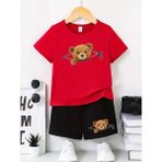 Calp Teks Fermuar Ayı Basklı Şort/t-Shirt Alt-Üst Yazlık Çocuk Takım - 7 – 8 Yaş - Kırmızı