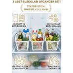 Calvera 3 Adet Buzdolabı Organizer - Bpa Free Sağlam Plastik Raf Düzenleyici - Beyaz