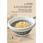 Calvera 3 Litre Katlanabilir Süzgeç - Bpa Free Silikon Saplı Yer Tasarruflu Mutfak Süzgeci (36CM x 13CM) - 3 lt