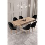Calvin Atlantik 80X132 Mdf Açılabilir Mutfak Masası Takımı 6 Adet Sandalye - Siyah