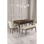 Calvin Barok 80X132 Açılabilir Mdf Masa Yemek Odası Takımı, Mutfak Takımı 4 Sandalye, 1 Bench - Krem - 80 x 132