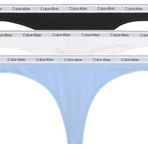Calvin Klein 3'lü Tanga Külot Seti Marka Logolu Elastik Bantlı, XL, 000QD5209E, Siyah-Beyaz-Mavi, kadın